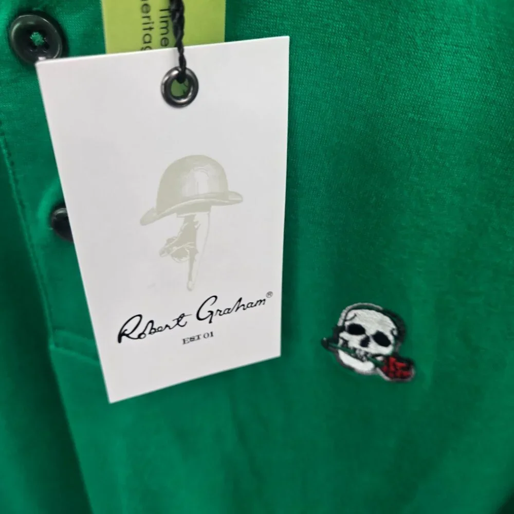 Robert Graham Kelly Green Golf Sport Preppy Embroidered Skull Polo Size Small